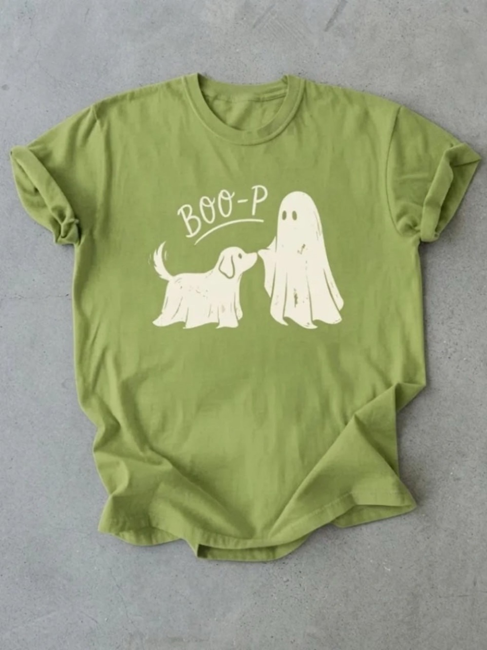 Gildan Light Green "BOO-P" Dog & Ghost Graphic Tee